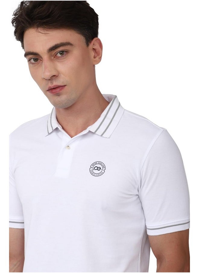 Peter England Peter England Men's Regular Fit Branded Insignia Half Sleeve Polo T-Shirt | Cotton Rich | Premium Pique Weave White  - Image 4