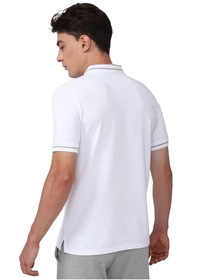 Peter England Peter England Men's Regular Fit Branded Insignia Half Sleeve Polo T-Shirt | Cotton Rich | Premium Pique Weave White  - Image 5