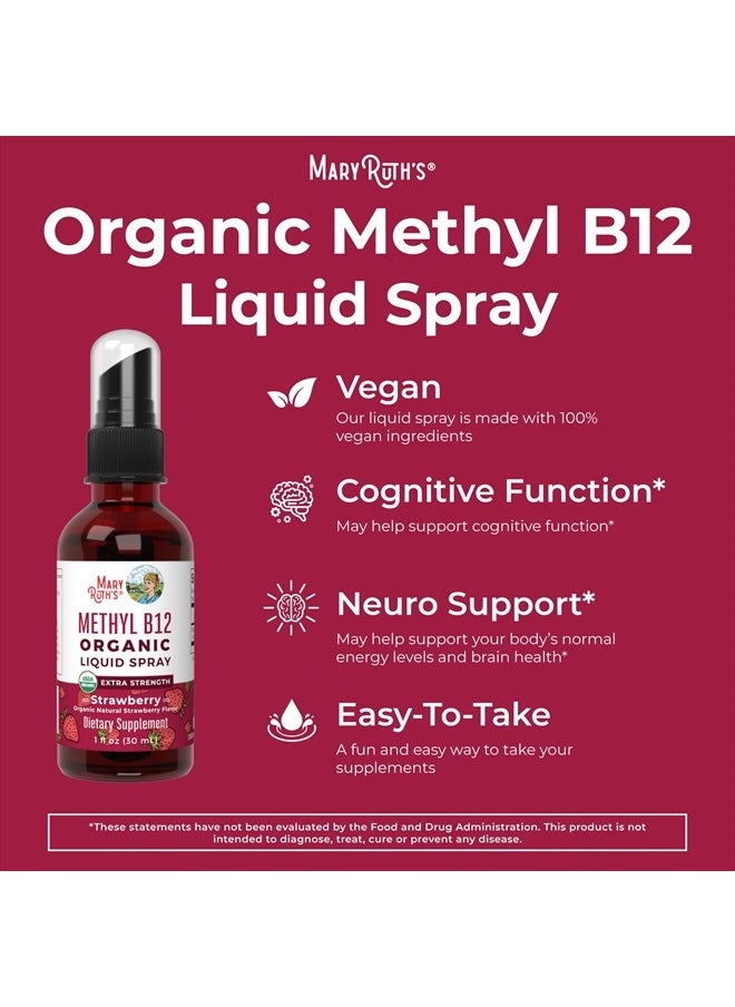 MaryRuth Organics - Vitamin B12 Spray | USDA Organic Vitamin B12 Liquid Spray | B12 Vitamin Supplement Liquid for Nerve Function | Liquid Vitamin B12 for Energy Support | Vegan | Non-GMO | Gluten Free | 1 Fl Oz - Image 1