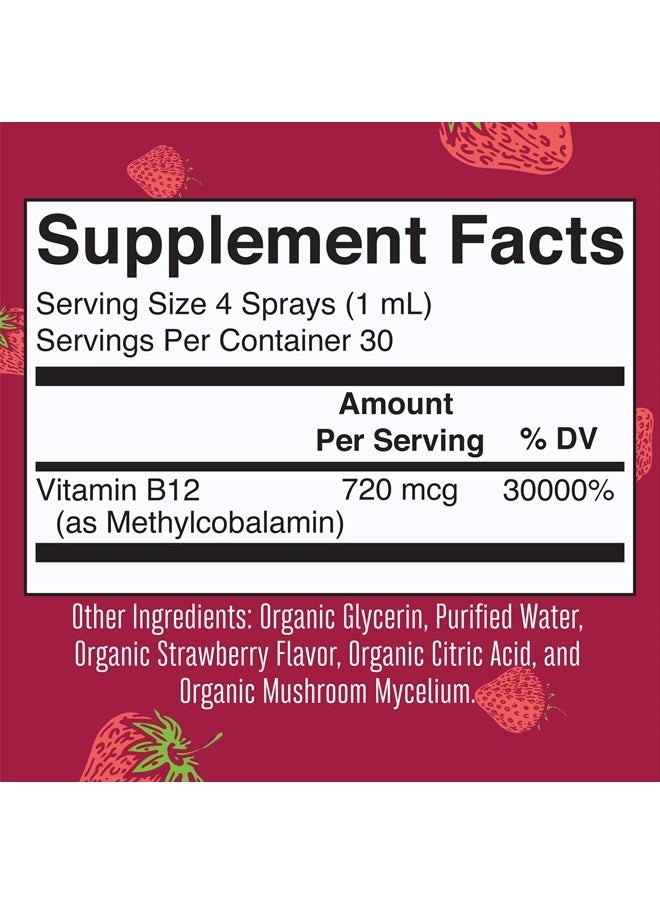 MaryRuth Organics - Vitamin B12 Spray | USDA Organic Vitamin B12 Liquid Spray | B12 Vitamin Supplement Liquid for Nerve Function | Liquid Vitamin B12 for Energy Support | Vegan | Non-GMO | Gluten Free | 1 Fl Oz - Image 1