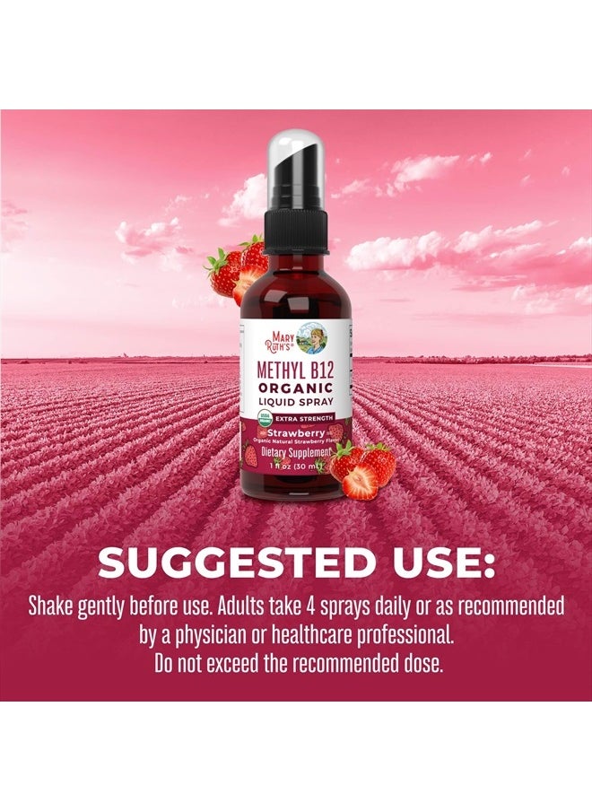 MaryRuth Organics - Vitamin B12 Spray | USDA Organic Vitamin B12 Liquid Spray | B12 Vitamin Supplement Liquid for Nerve Function | Liquid Vitamin B12 for Energy Support | Vegan | Non-GMO | Gluten Free | 1 Fl Oz - Image 1
