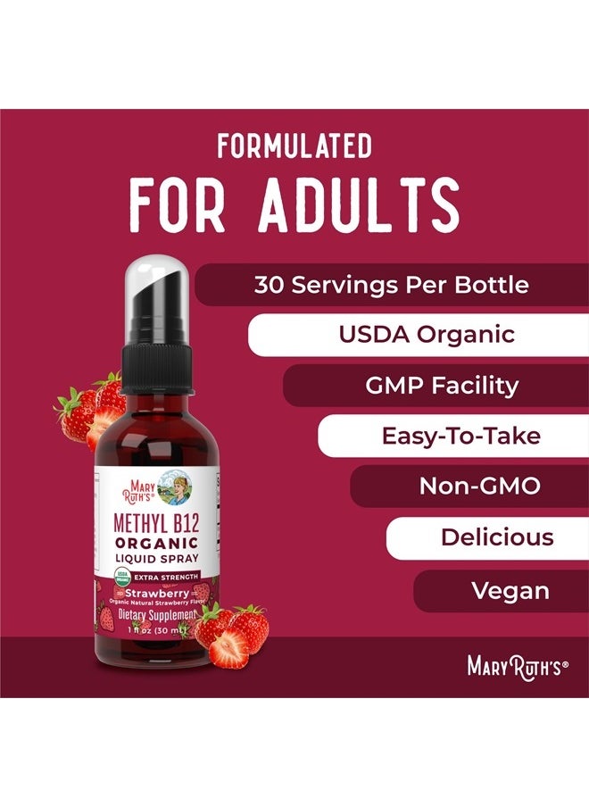 MaryRuth Organics - Vitamin B12 Spray | USDA Organic Vitamin B12 Liquid Spray | B12 Vitamin Supplement Liquid for Nerve Function | Liquid Vitamin B12 for Energy Support | Vegan | Non-GMO | Gluten Free | 1 Fl Oz - Image 1