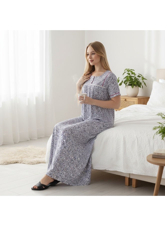 zecotex  Women's Egyptian Cotton Floral Nightgown – Soft Breathable Maxi Sleep Dress  Sizes M–6XL – Made in Egypt - Image 2