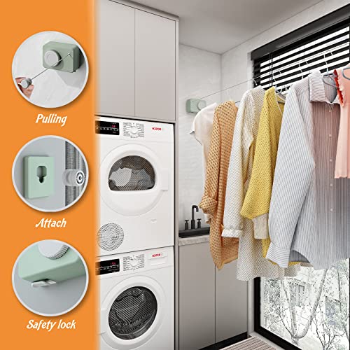 dancrul Retractable Clothesline Indoor, Non-Sagging Clothes Line Retracting Outdoors, Wall Mounted Clothes Line Outdoors Set,13.8 Ft Heavy-Duty Retractable Laundry Line,Light Green - Image 5