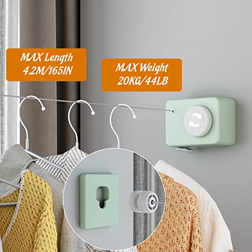 dancrul Retractable Clothesline Indoor, Non-Sagging Clothes Line Retracting Outdoors, Wall Mounted Clothes Line Outdoors Set,13.8 Ft Heavy-Duty Retractable Laundry Line,Light Green - Image 4