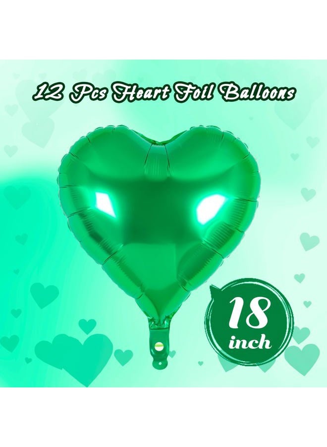 YOTHORN 12 Pcs Heart Balloons,18 inch Heart Shape Foil Balloons Love Balloons Valentine Balloons for Birthday Party Wedding Engagement Party Baby Shower Valentine Day Decorations (green) - Image 2