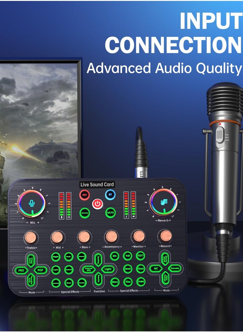 Sunbmebge K600 Live Sound Card Audio Mixer,Audio Interface with DJ Mixer Live Sound Effects Voice Changer,48V Phantom Power,Podcast Mixer for Phone PC Live Streaming Recording Tiktok YouTube Gaming  - Image 3