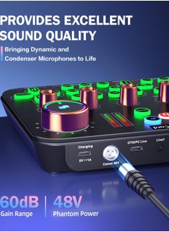 Sunbmebge K600 Live Sound Card Audio Mixer,Audio Interface with DJ Mixer Live Sound Effects Voice Changer,48V Phantom Power,Podcast Mixer for Phone PC Live Streaming Recording Tiktok YouTube Gaming  - Image 2