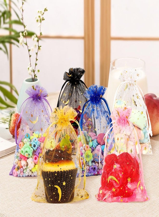 WSepascI Moon Star Organza Bags, 100 Pcs Mesh Organza Bags 4×6 Inches with Drawstring, Mixed Color Small Mesh Drawstring Bag, Jewelry Gift Pounches for Wedding Candy Halloween Christmas Festival Party Favor - Image 5