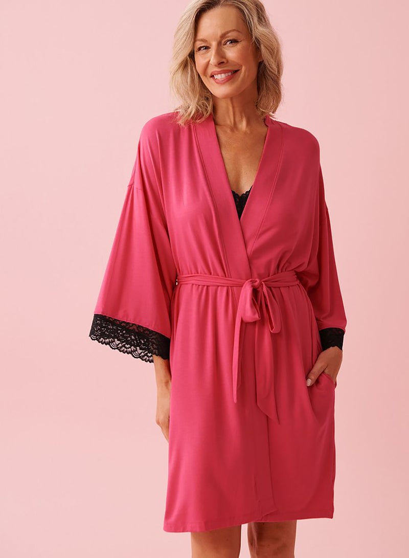 La Vie en Rose Lace Trim Modal Kimono - Image 2