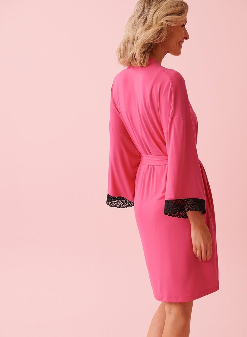 La Vie en Rose Lace Trim Modal Kimono - Image 4