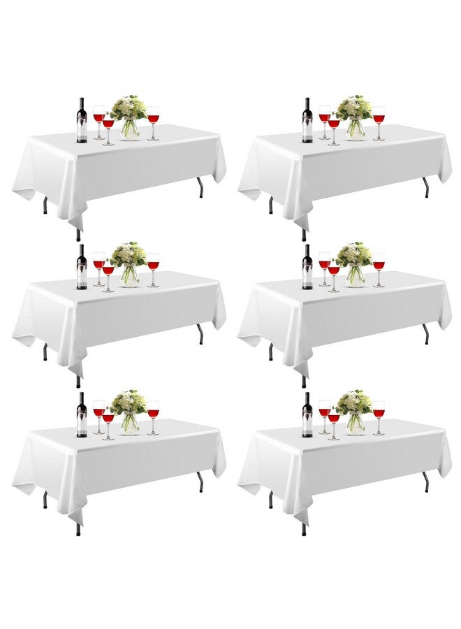EMART EMART 6 Pack Rectangle Table Cloth, 60 x 102 inch White 100% Polyester Thickened Fabric for Banquet Wedding Party Rectangular Tablecloths, Stain Resistant and Washable - Image 1