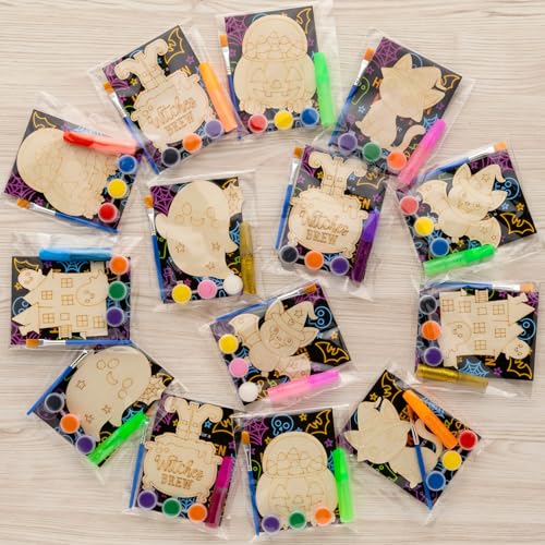 GOGREENWOVEN 24 PCS Halloween Crafts Halloween Wood Painting Kit with Cards NonCandy Trick or Treat Gifts Classroom Prizes Goodie Bag Fillers - Image 1