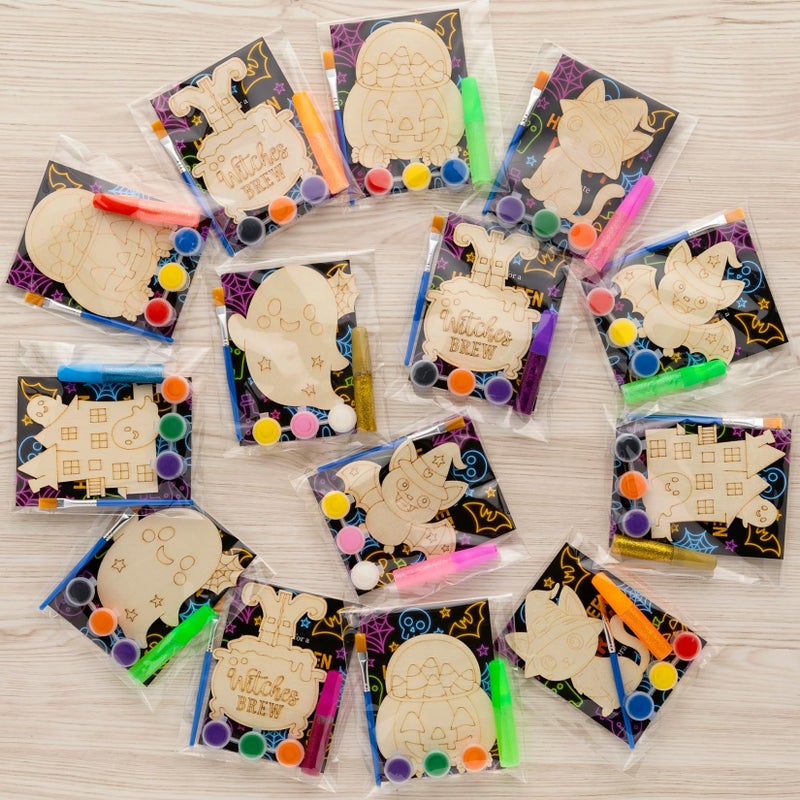 GOGREENWOVEN 24 PCS Halloween Crafts Halloween Wood Painting Kit with Cards NonCandy Trick or Treat Gifts Classroom Prizes Goodie Bag Fillers - Image 2