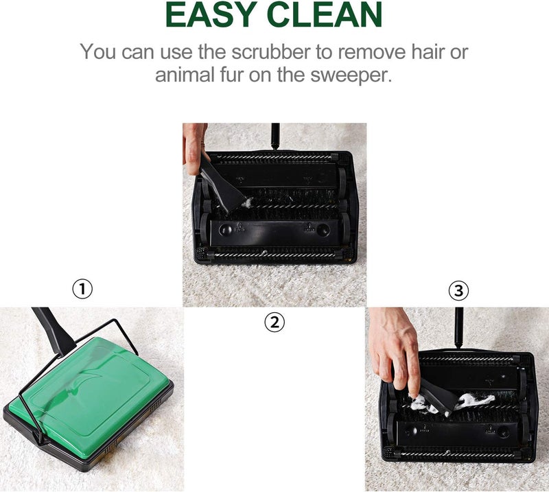 YOCADA Carpet Sweeper Cleaner for Home Office Low Carpets Rugs Undercoat Carpets Pet Hair Dust Scraps Paper Small Rubbish Cleaning with a Brush Green - Image 4