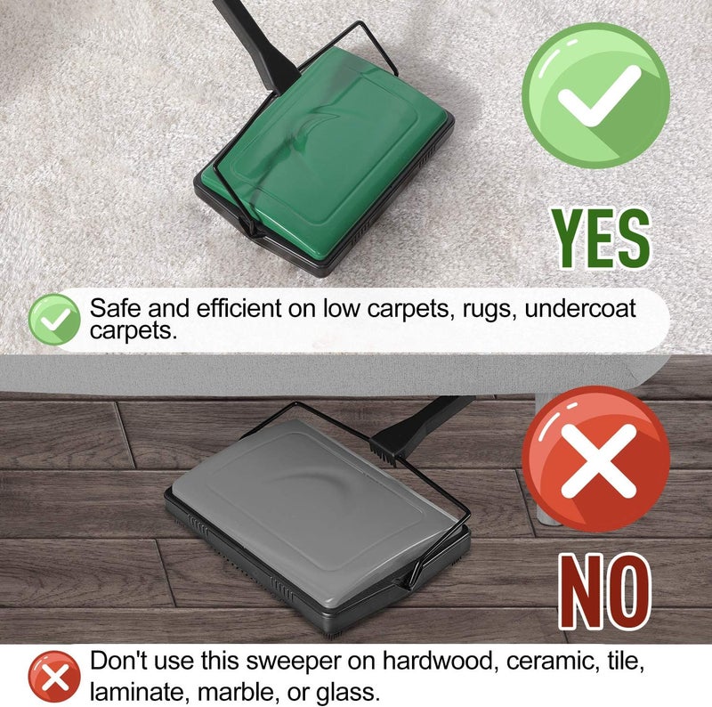 YOCADA Carpet Sweeper Cleaner for Home Office Low Carpets Rugs Undercoat Carpets Pet Hair Dust Scraps Paper Small Rubbish Cleaning with a Brush Green - Image 3