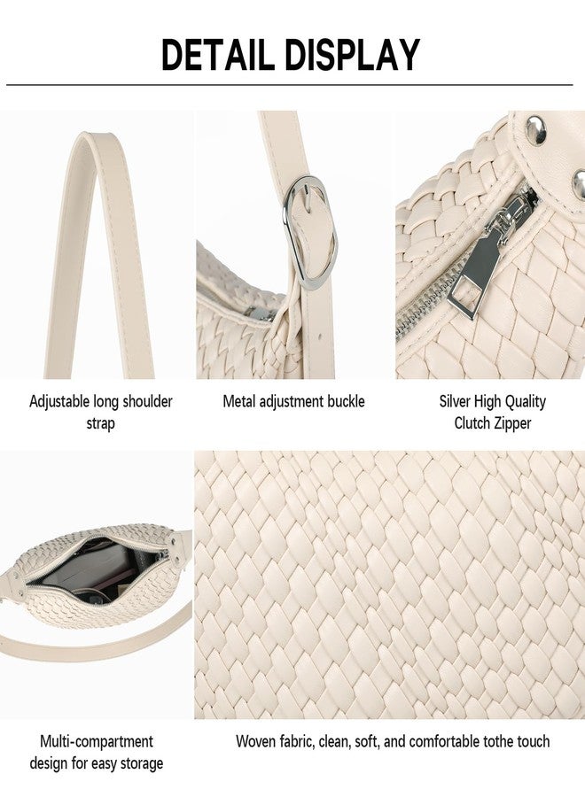 Queenoris Woven Small Crescent Bags for Women, Vegan Leather Shoulder Bag Trendy Crossbody Purses with Adjustable Strap, Beige, Small, Woven - Image 5
