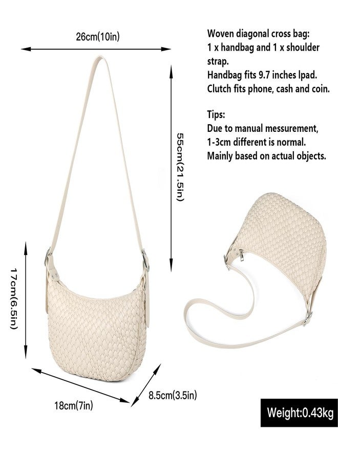 Queenoris Woven Small Crescent Bags for Women, Vegan Leather Shoulder Bag Trendy Crossbody Purses with Adjustable Strap, Beige, Small, Woven - Image 3