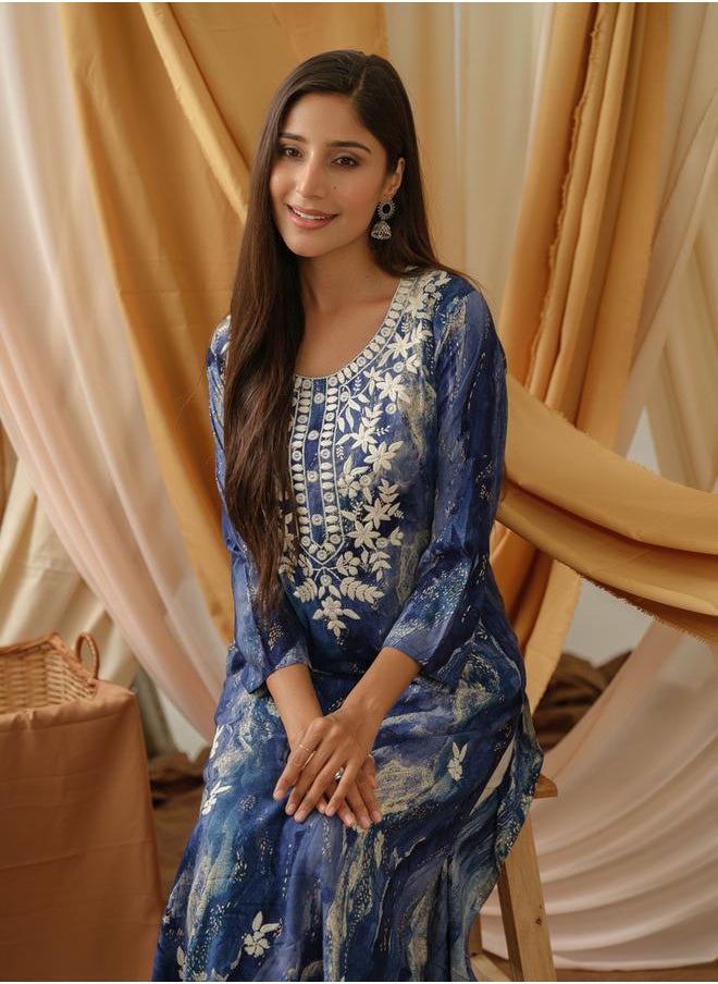 DW Printed Round Neck Straight Kurta by Styli  - Image 4