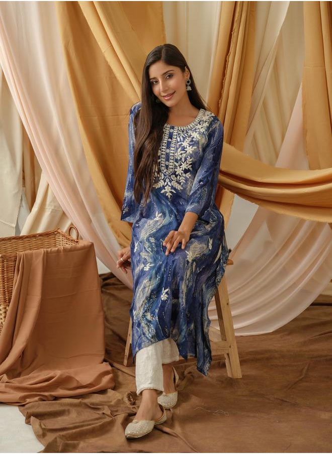 DW Printed Round Neck Straight Kurta by Styli  - Image 5