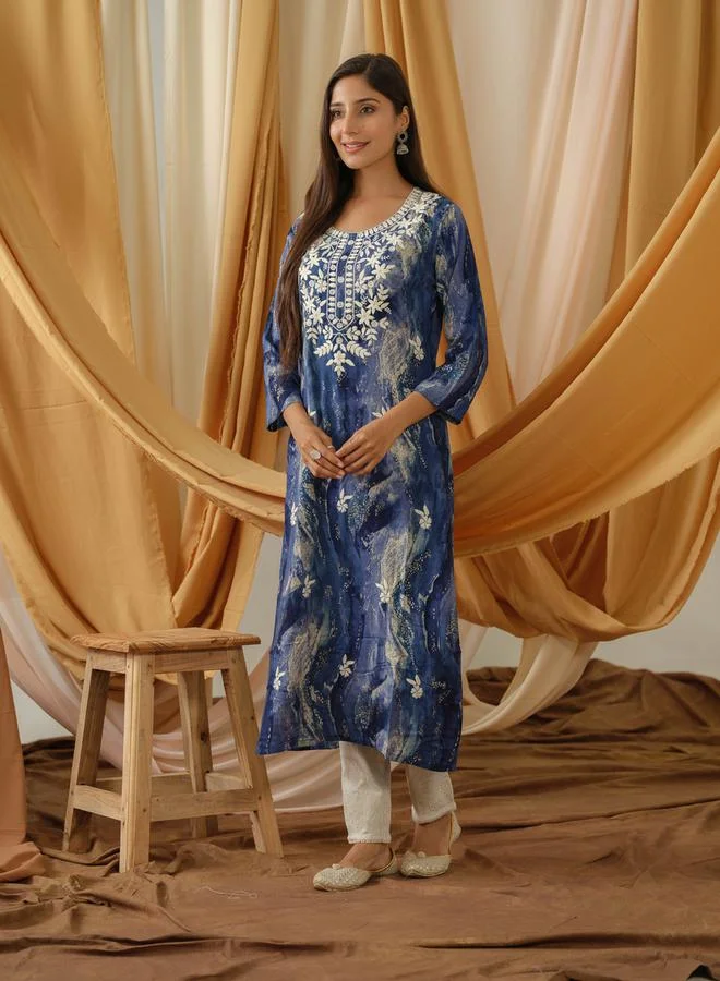 DW DW Printed Round Neck Straight Kurta