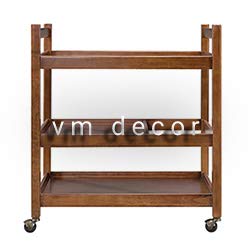 VM DECOR Wooden Wine cart Serving bar Trolley with Wheel Black Finish (20×13×27 inches, Black) Style 1021 - Image 4