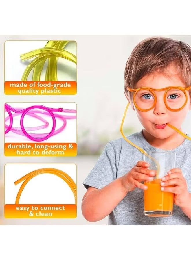 5 Pcs Straws Glasses Plastic Fun Glasses Straw Covers Cap Reusable Straws for Kids Glasses Straws Drinking Adult Party Fun Straws for Eye Glasses Straw Tube Toy and Birthday Party Set - Image 2