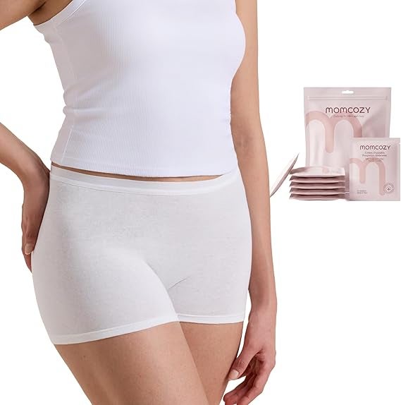 Momcozy 100% Cotton Disposable Postpartum Boxer Briefs, Size M, Pack Of 7, White - Image 2