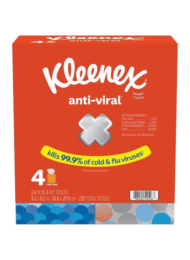 Kleenex Anti-Viral Facial Tissues, Classroom or Office Tissue, 4 Cube Boxes, 55 Tissues per Box, 3-Ply (220 Total Tissues)  - Image 5