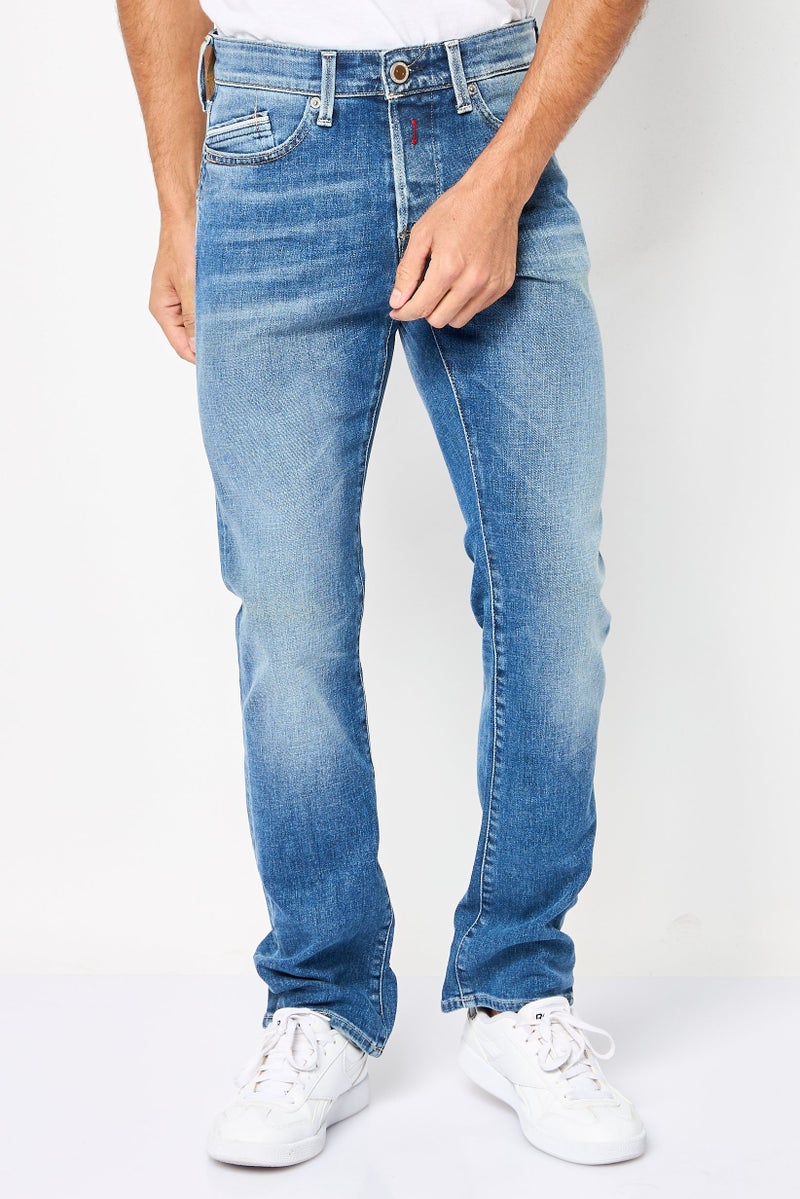 Replay Men Regular Fit Washed Stretchable Jeans, Blue - Image 1