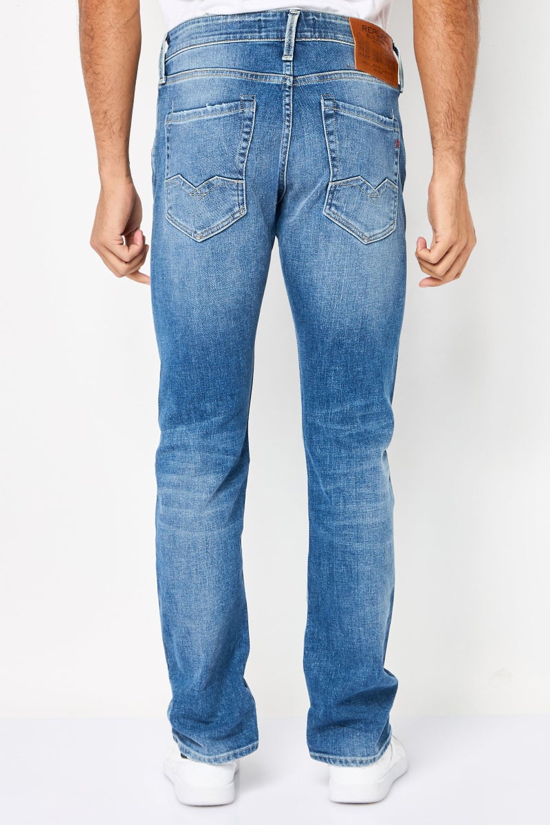 Replay Men Regular Fit Washed Stretchable Jeans, Blue - Image 4
