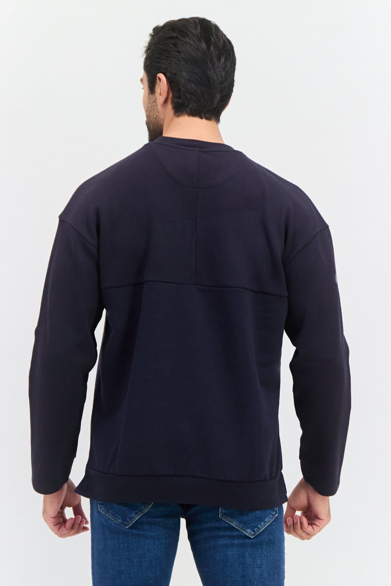 SELECTED Men Crew Neck Long Sleeves Graphic Print Sweater, Navy - Image 3