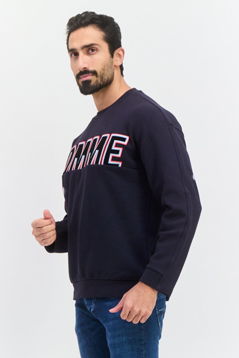 SELECTED Men Crew Neck Long Sleeves Graphic Print Sweater, Navy - Image 2