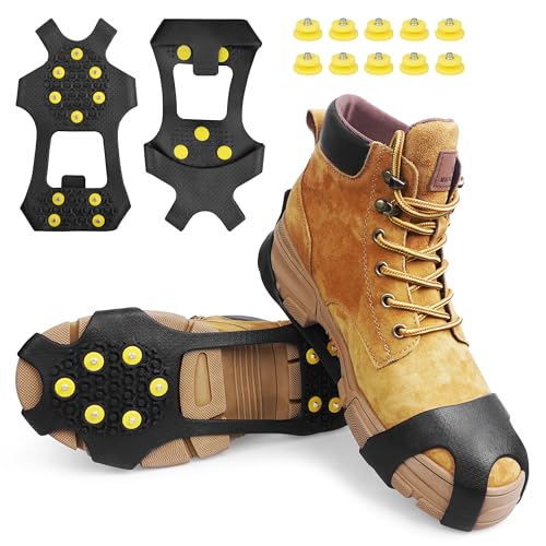 Shaddock Fishing Ice Cleats Snow Traction Cleats Crampons for Shoes and Boots Anti Slip Rubber Snow Cleats Overshoe Footwear Protable Grippers for Walking on Snow and Ice Men Women Hiking Climbing Ice Fishing - Image 1