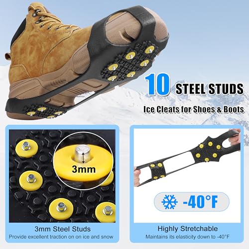 Shaddock Fishing Ice Cleats Snow Traction Cleats Crampons for Shoes and Boots Anti Slip Rubber Snow Cleats Overshoe Footwear Protable Grippers for Walking on Snow and Ice Men Women Hiking Climbing Ice Fishing - Image 4