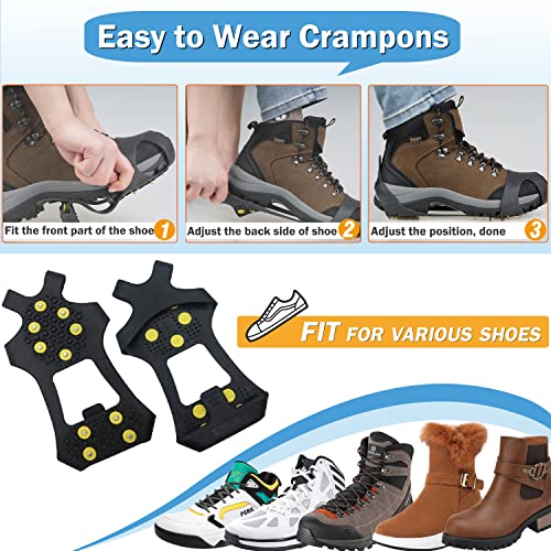 Shaddock Fishing Ice Cleats Snow Traction Cleats Crampons for Shoes and Boots Anti Slip Rubber Snow Cleats Overshoe Footwear Protable Grippers for Walking on Snow and Ice Men Women Hiking Climbing Ice Fishing - Image 5