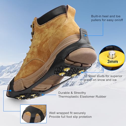 Shaddock Fishing Ice Cleats Snow Traction Cleats Crampons for Shoes and Boots Anti Slip Rubber Snow Cleats Overshoe Footwear Protable Grippers for Walking on Snow and Ice Men Women Hiking Climbing Ice Fishing - Image 3
