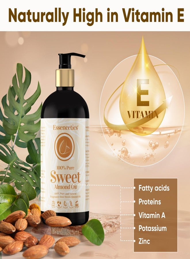 Essencetics Sweet Almond Oil Organic 16 oz - 100% Pure & Natural Sweet Almond Oil for Skin, Body, Face, and Hair - Natural Cold Pressed Unrefined - Organic Massage Oil for Massage Therapy & Date Night - Image 4