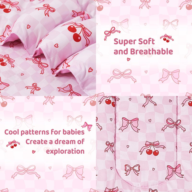 lasoftan Toddler Bedding Set, Toddler Bed Comforter Sets for Girls, Toddler Bed Set, Pink Cherry Printed - Image 2