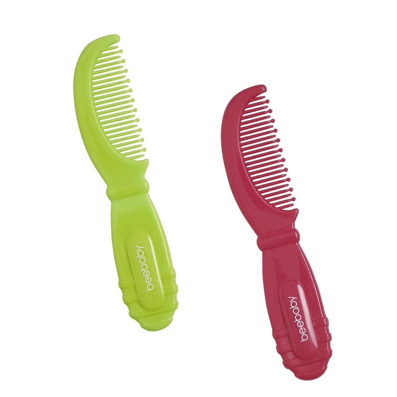 BeeBaby Round Edge Baby Comb. Pack of 2. (Pink & Green) 0M+ - Image 1