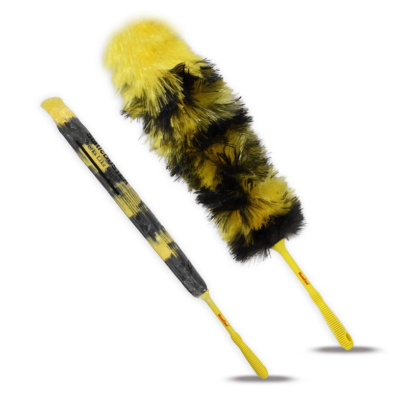 Homfine Pack of 2 Works Like Magic Fiber Static Feather Duster for Dusting, Home Cleaning Multipurpose Use (Multi Colour, 2 Pcs) Billy Duster Black and Yellow - Image 1