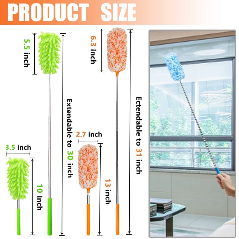 HDongany 4 Pcs Extendable And Washable Microfibre Feather Duster 13"" To 30"" Reachable  Microfibre Cleaning Tool  Small Dusters For Cleaning Office  Car  Computer  Furniture  Sofa - Image 2