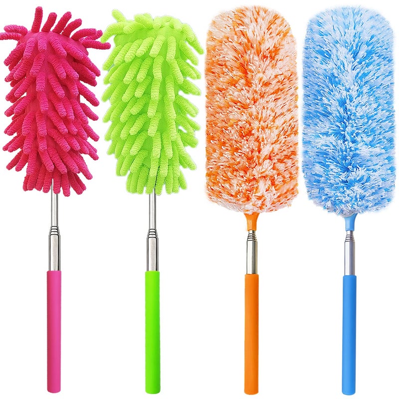HDongany 4 Pcs Extendable And Washable Microfibre Feather Duster 13"" To 30"" Reachable  Microfibre Cleaning Tool  Small Dusters For Cleaning Office  Car  Computer  Furniture  Sofa - Image 1