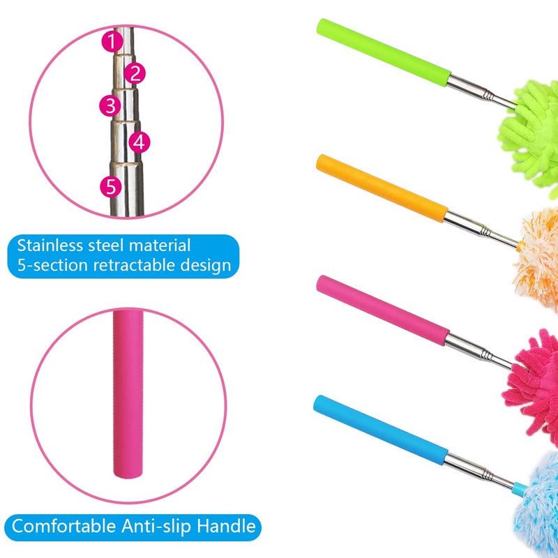 HDongany 4 Pcs Extendable And Washable Microfibre Feather Duster 13"" To 30"" Reachable  Microfibre Cleaning Tool  Small Dusters For Cleaning Office  Car  Computer  Furniture  Sofa - Image 3