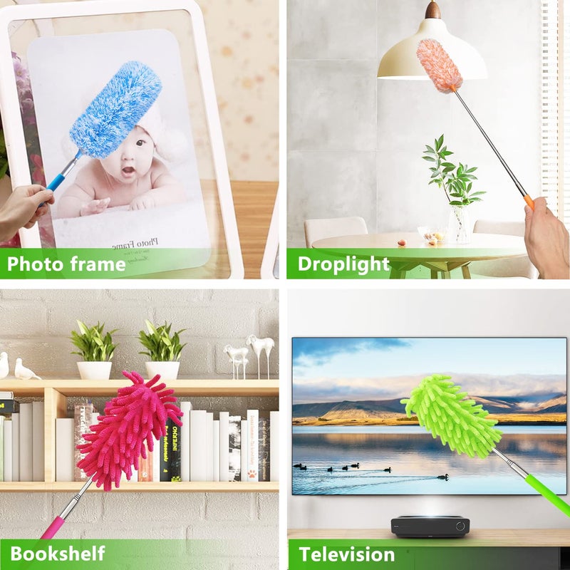 HDongany 4 Pcs Extendable And Washable Microfibre Feather Duster 13"" To 30"" Reachable  Microfibre Cleaning Tool  Small Dusters For Cleaning Office  Car  Computer  Furniture  Sofa - Image 4