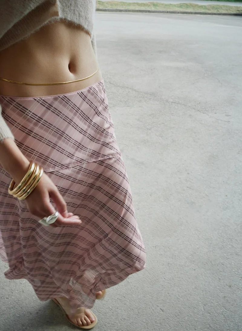 Mango 85-ROSA Checked Asymmetric Skirt for Women | Best Price UAE