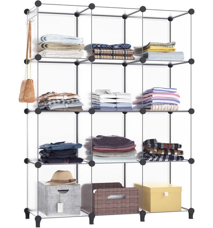 CLOSET ORGANIZER 12CUBE CLOSET ORGANIZERS AND STORAGE PORTABLE CUBE STORAGE ORGANIZER CLOSET SHELVES FOR KIDS CLOSET BEDROOM BATHROOM OFFICE TRANSPARENT