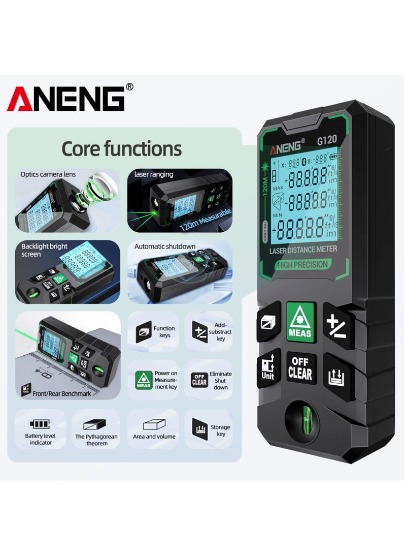 ANENG - 50M/70M/100M/120M Digital Green Laser Distance Meter with Bubble Level Handheld Green Beam Laser Measure LCD Mini Outdoor Rangefinder Distance/Area/Volume/Pythagorean Measuring Tool Unit Switching - Image 1
