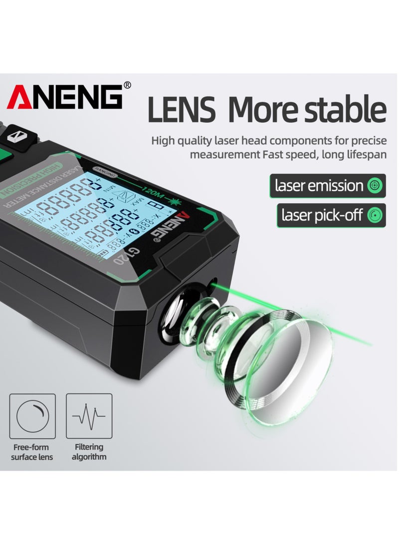 ANENG - 50M/70M/100M/120M Digital Green Laser Distance Meter with Bubble Level Handheld Green Beam Laser Measure LCD Mini Outdoor Rangefinder Distance/Area/Volume/Pythagorean Measuring Tool Unit Switching - Image 1