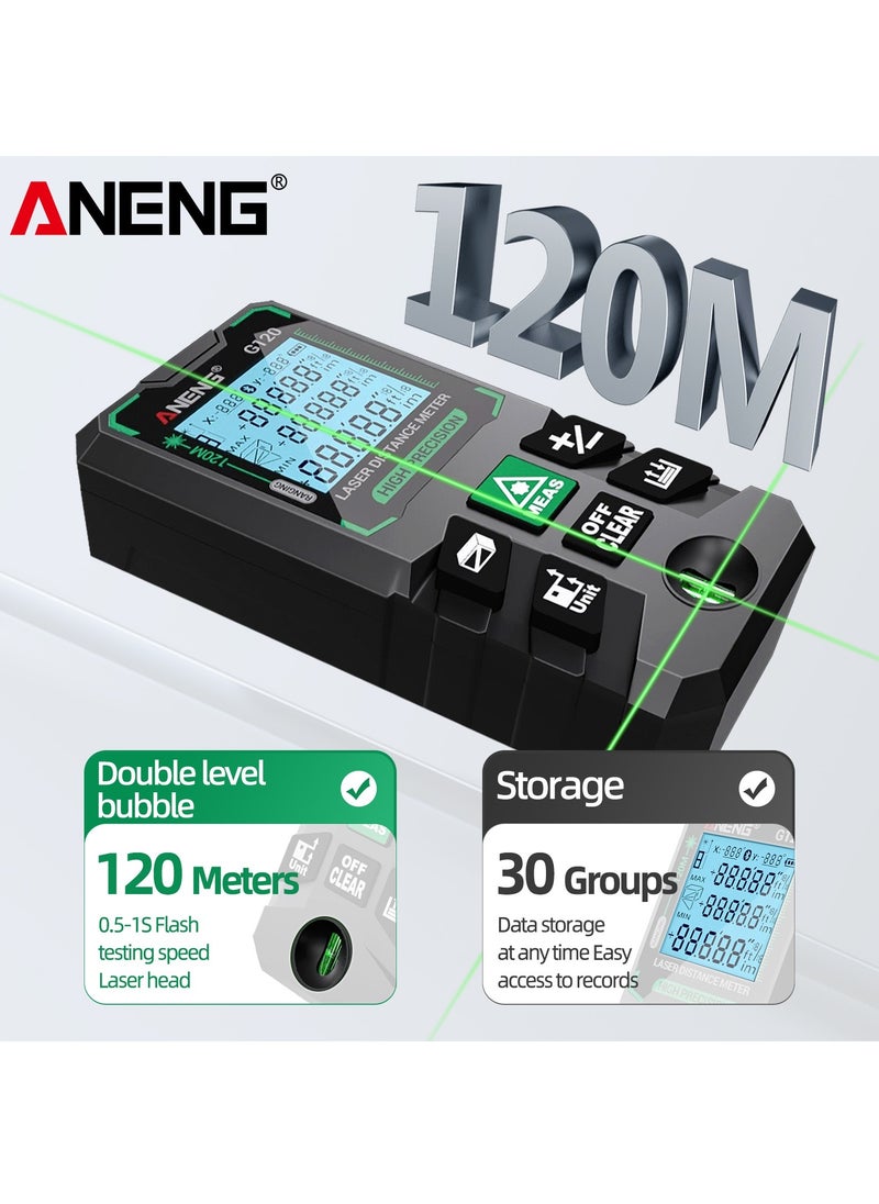 ANENG - 50M/70M/100M/120M Digital Green Laser Distance Meter with Bubble Level Handheld Green Beam Laser Measure LCD Mini Outdoor Rangefinder Distance/Area/Volume/Pythagorean Measuring Tool Unit Switching - Image 1
